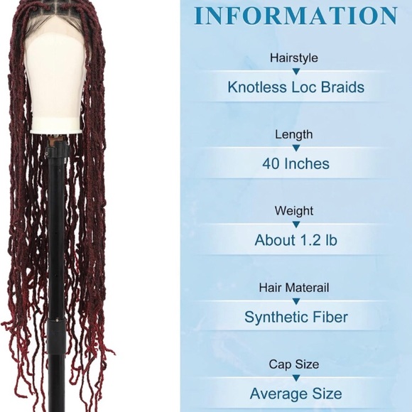 40” Full Lace Front Wig With Baby Hair Synthetic Locs Braid Wigs burgundy color - Picture 4 of 7
